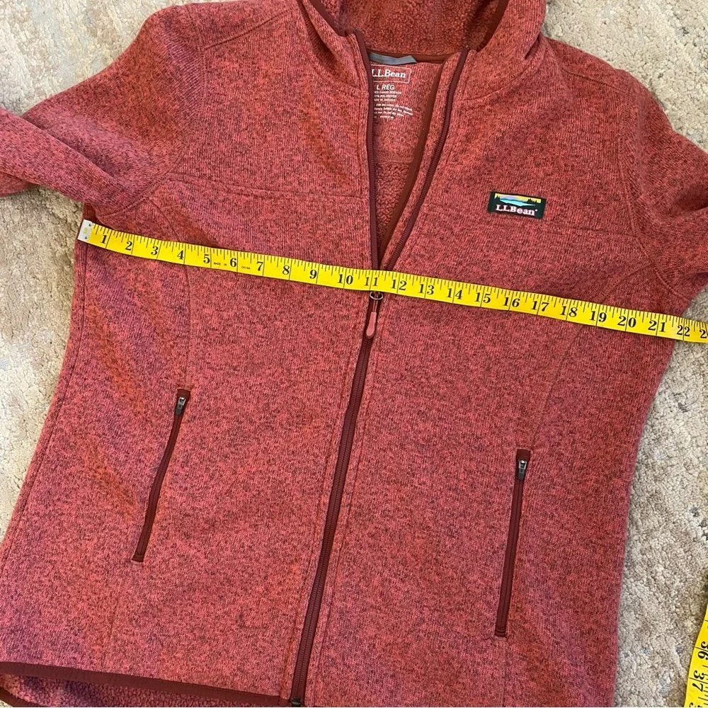 L.L.Bean Burnt Orange Hooded Jacket Full Zip Sweater Fleece Technical Knit: L